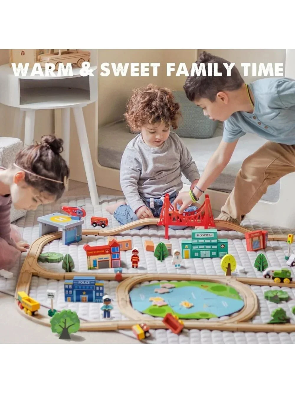 110PCS Wooden Train Set with Tracks for Kids 3-7 | Fun Railway Playset Toy